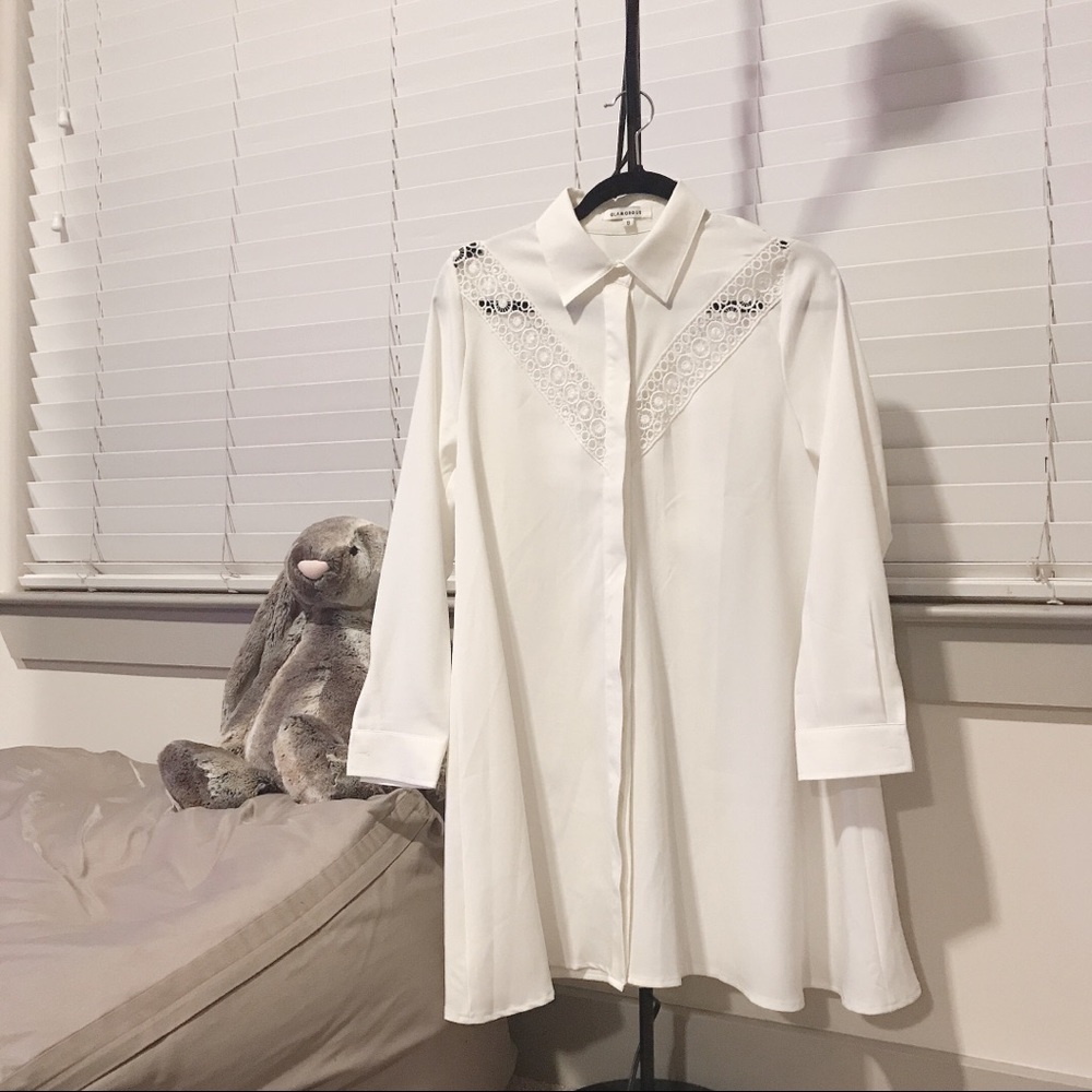 GLAMOROUS White/Ivory Shirt Dress with Lace Detail